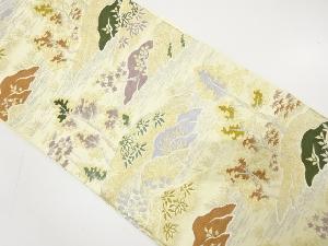 アンティーク　遠山に樹木・風景模様織り出し袋帯（材料）